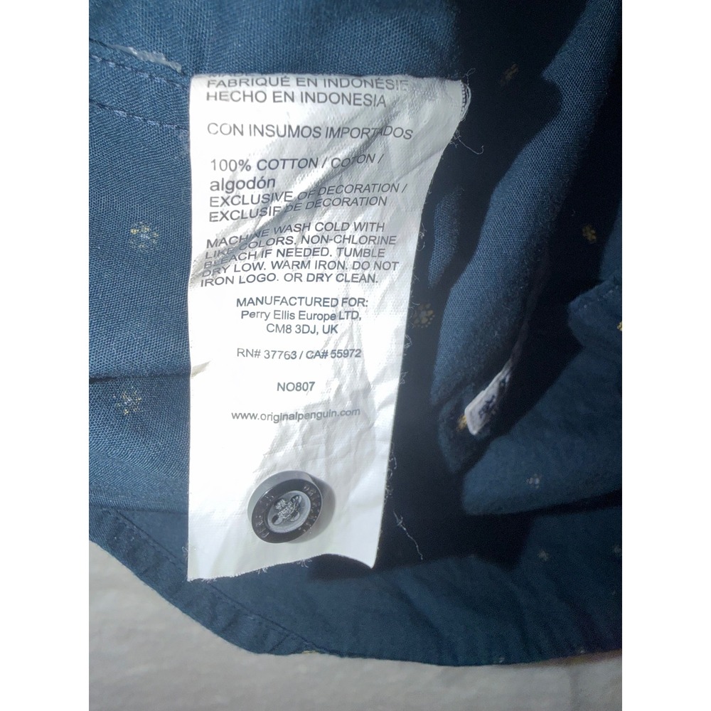 Original Penguin Mens‎ Heritage Slim Fit Short Sleeve Button Down Shirt Navy M - Picture 7 of 10